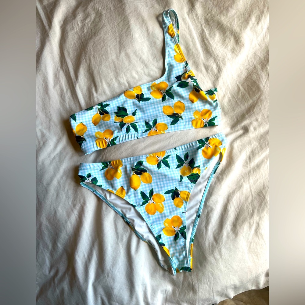 Lemon gingham high leg bikini